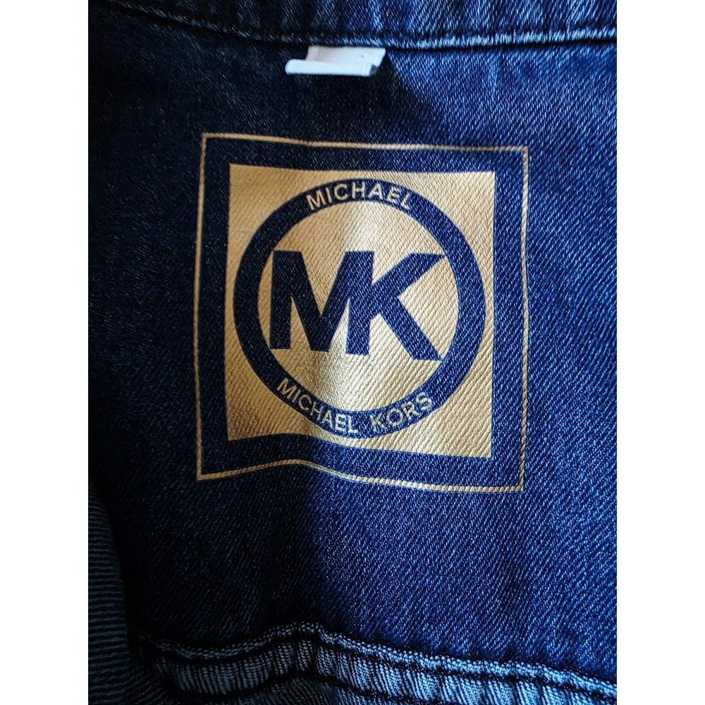Michael‎ Kors Denim Jacket Women's XL Blue Jean Art Painted Peace Hands MK Logo - Picture 5 of 10